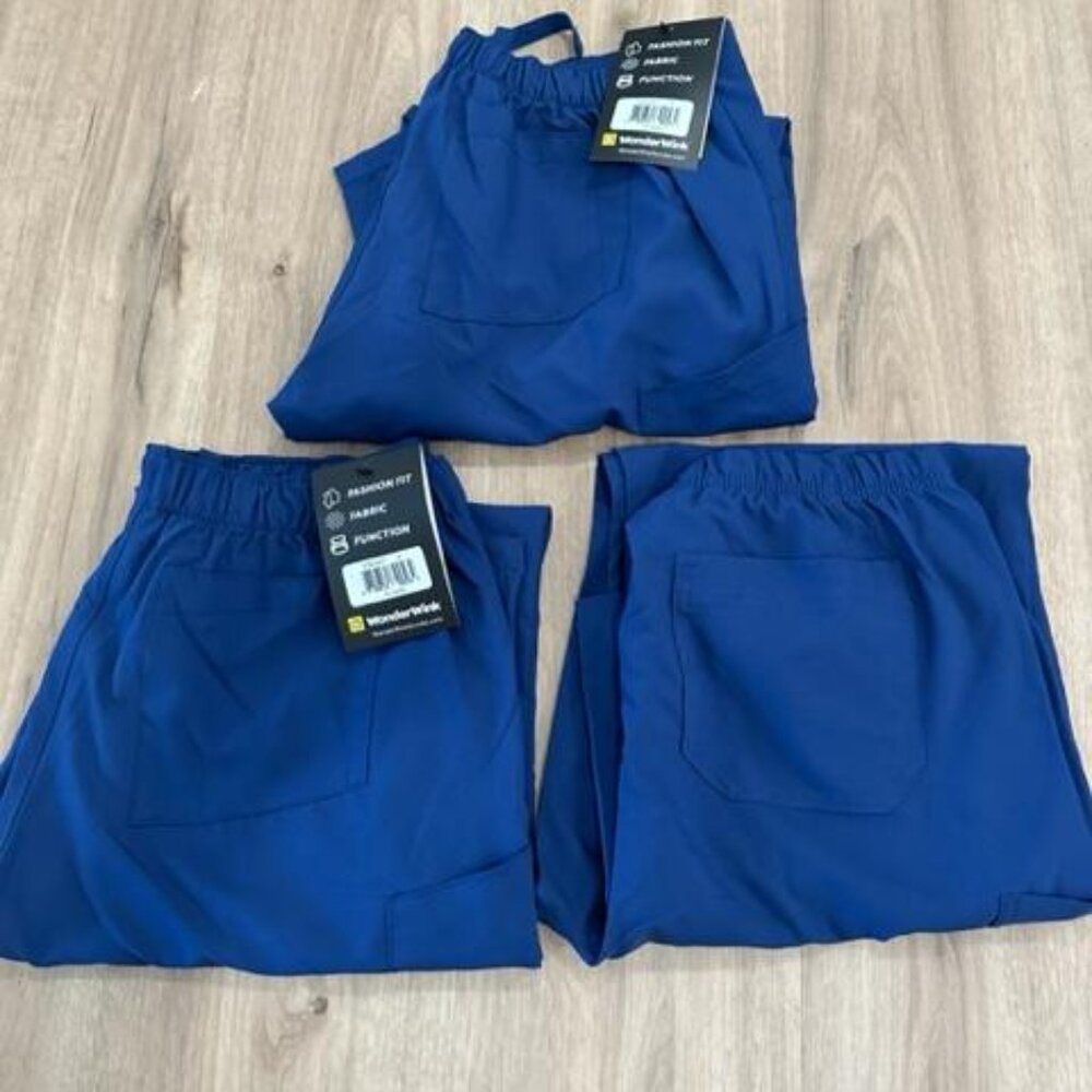NWT WonderWink Scrubs- THREE Unisex Pants. Blue. Size Medium